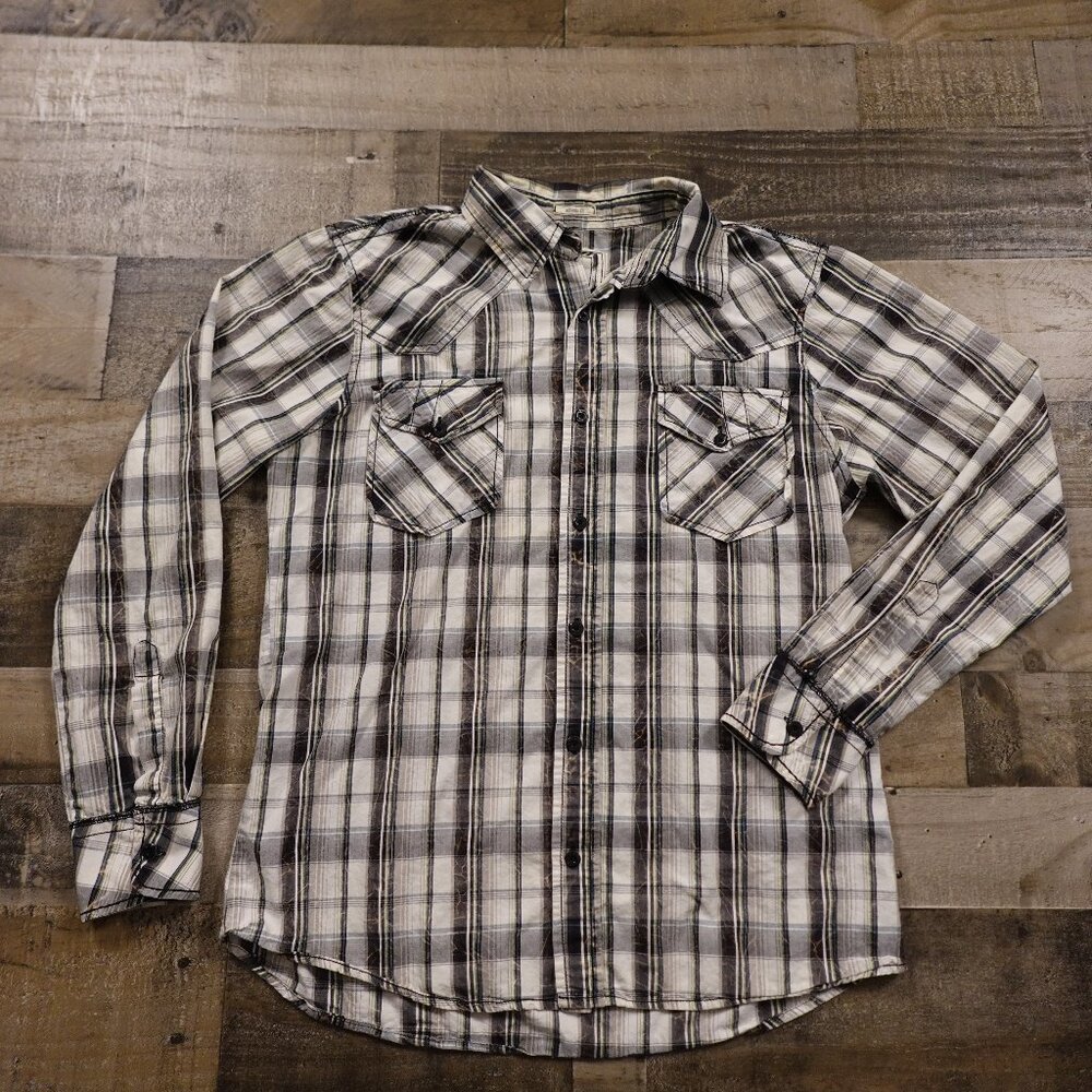 BKE Plaid Western Shirt Men’s Medium Athletic Fit‎ Long Sleeve Button-Front